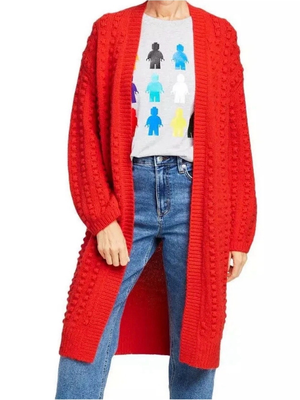 LEGO x Target Red Open-Front Cable Knit Long Cardigan